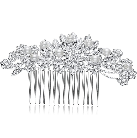 Rhinestone & Pearl Bridal Hair Accessory + Earings - BNIB - Picture 1 of 7